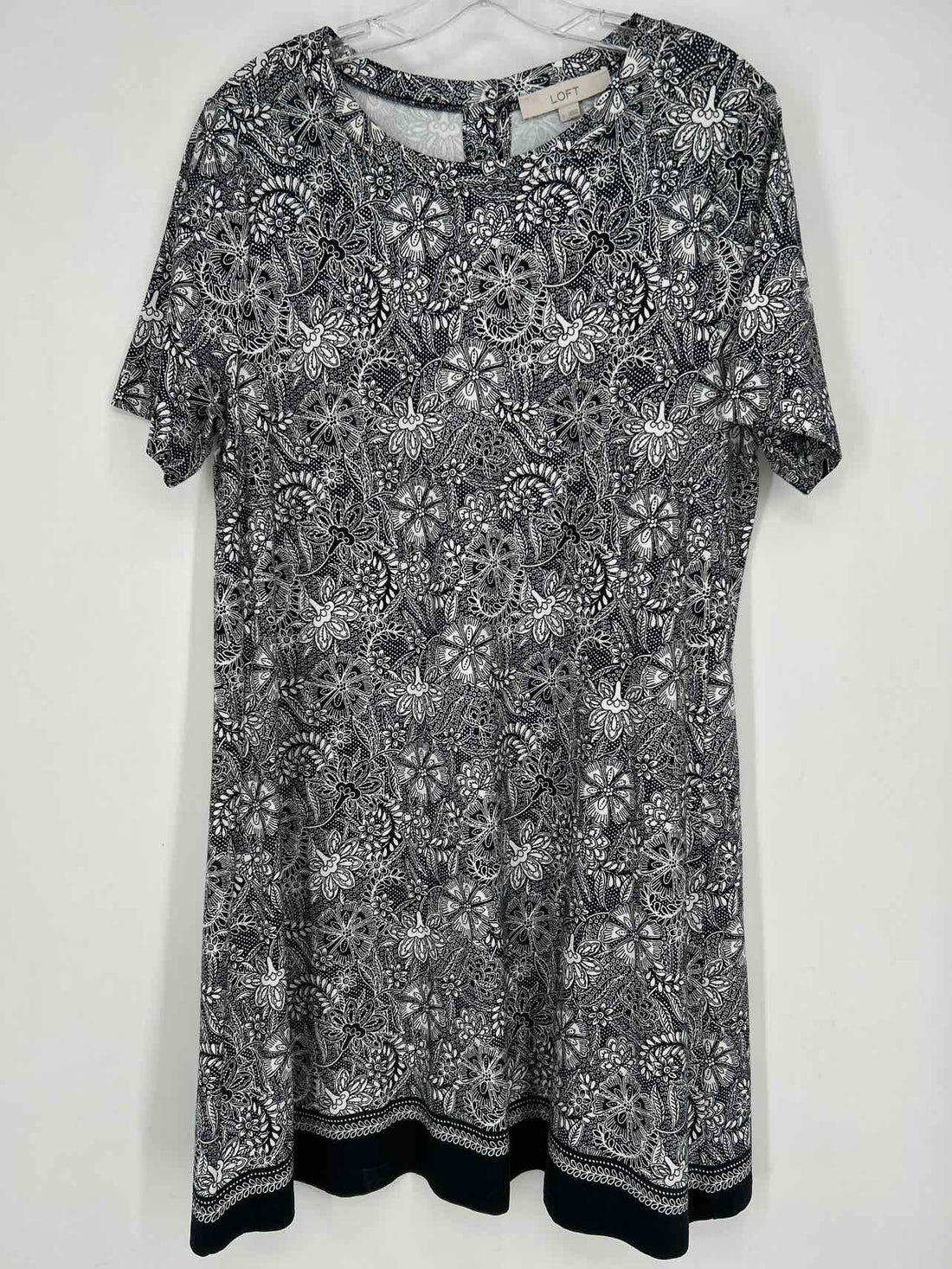 Loft Size L Black & White Print Short Sleeve Dress