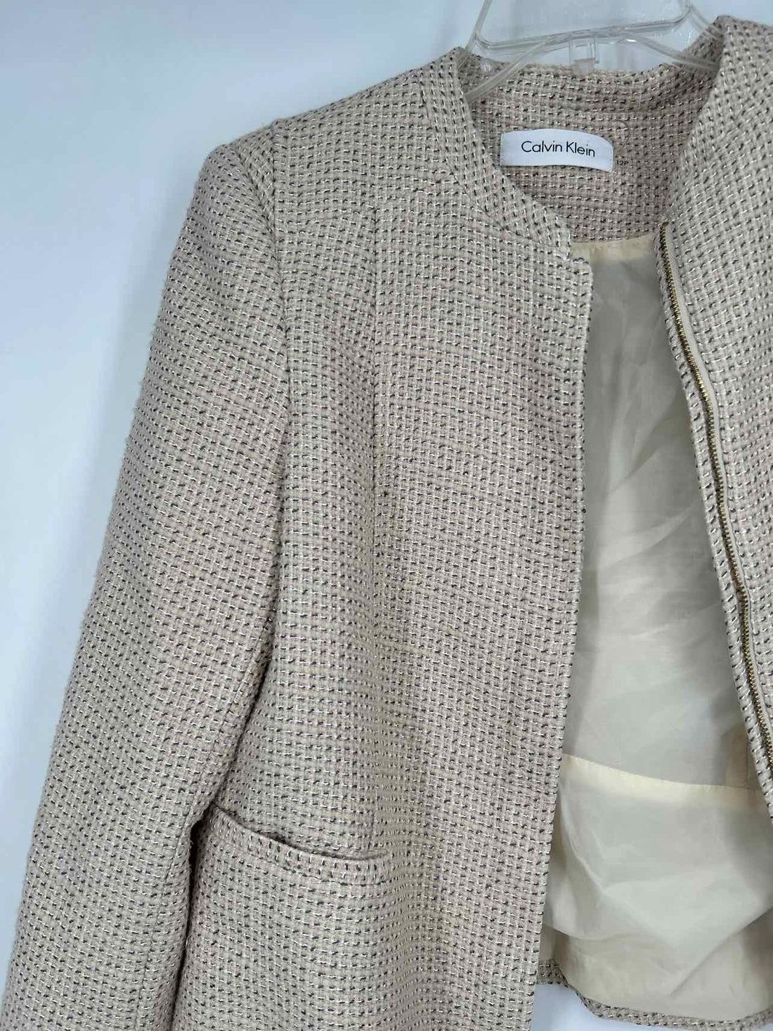 Calvin Klein Size 12P Beige Print Blazer
