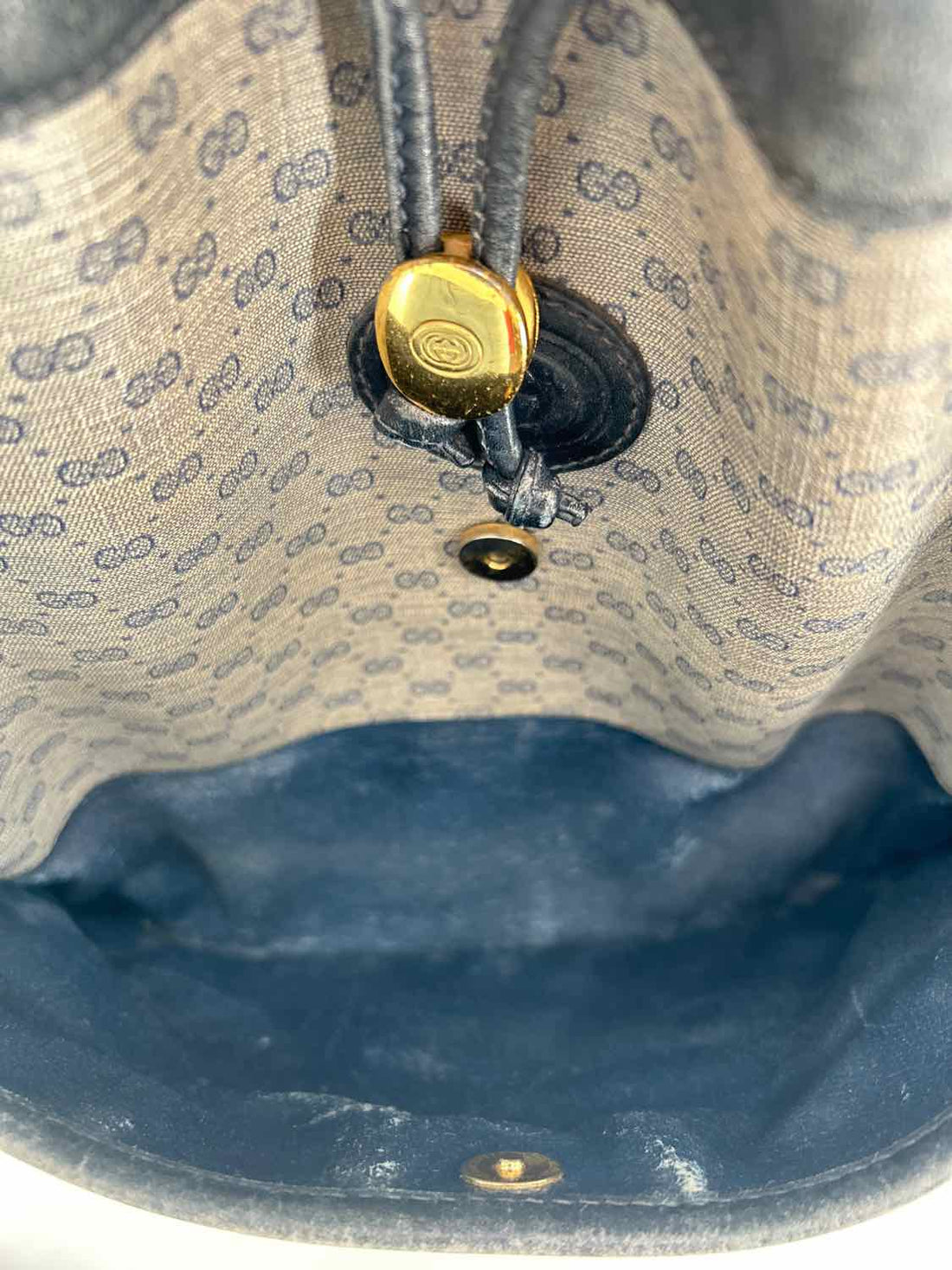 Gucci Micro GG Supreme Navy Vintage Draw-string Bucket Bag