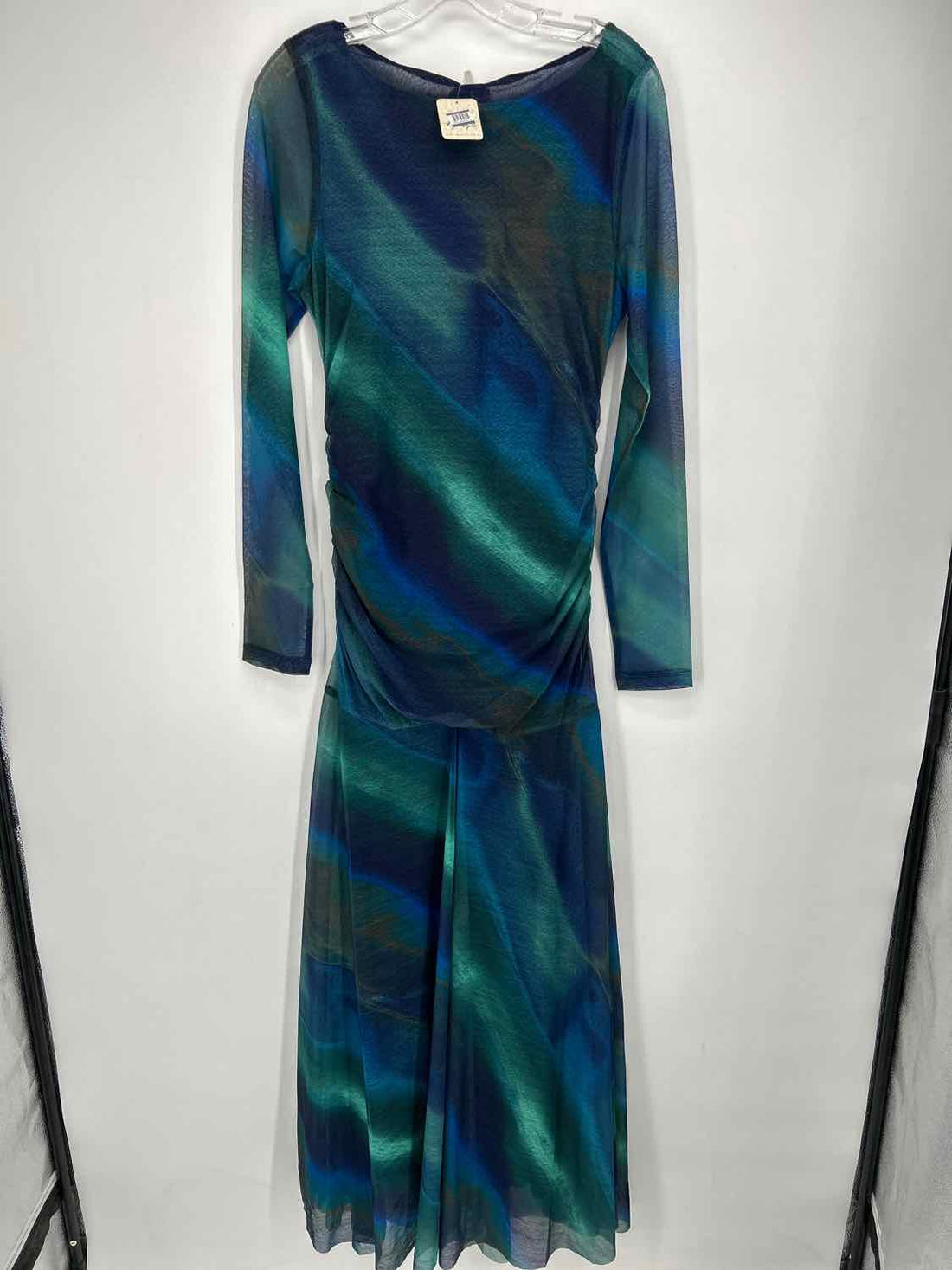 Free People Size M Blue & Green Mesh Long Sleeve Maxi