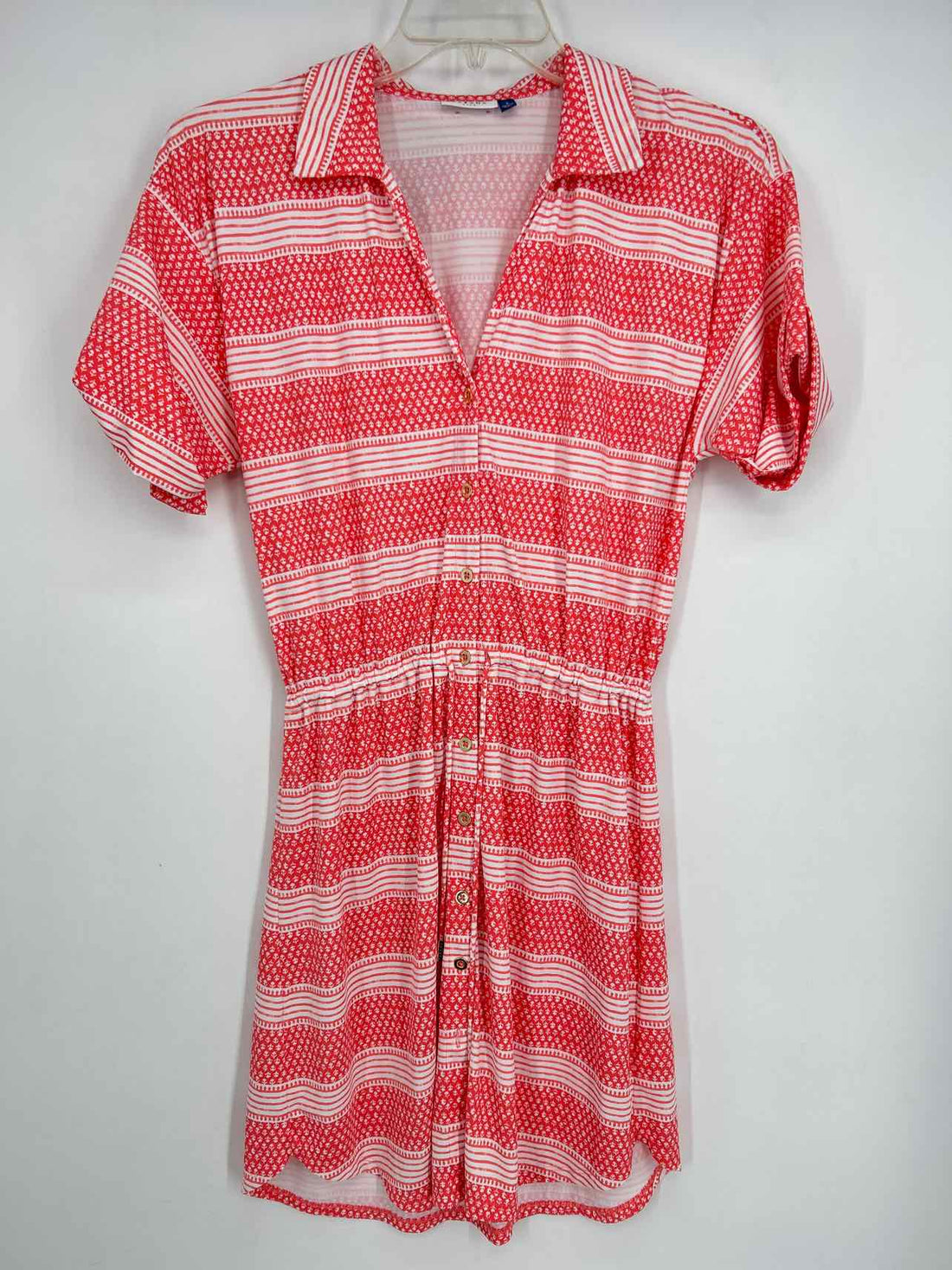 Cabana Life Size S Coral & White Embroidered Short Sleeve Dress