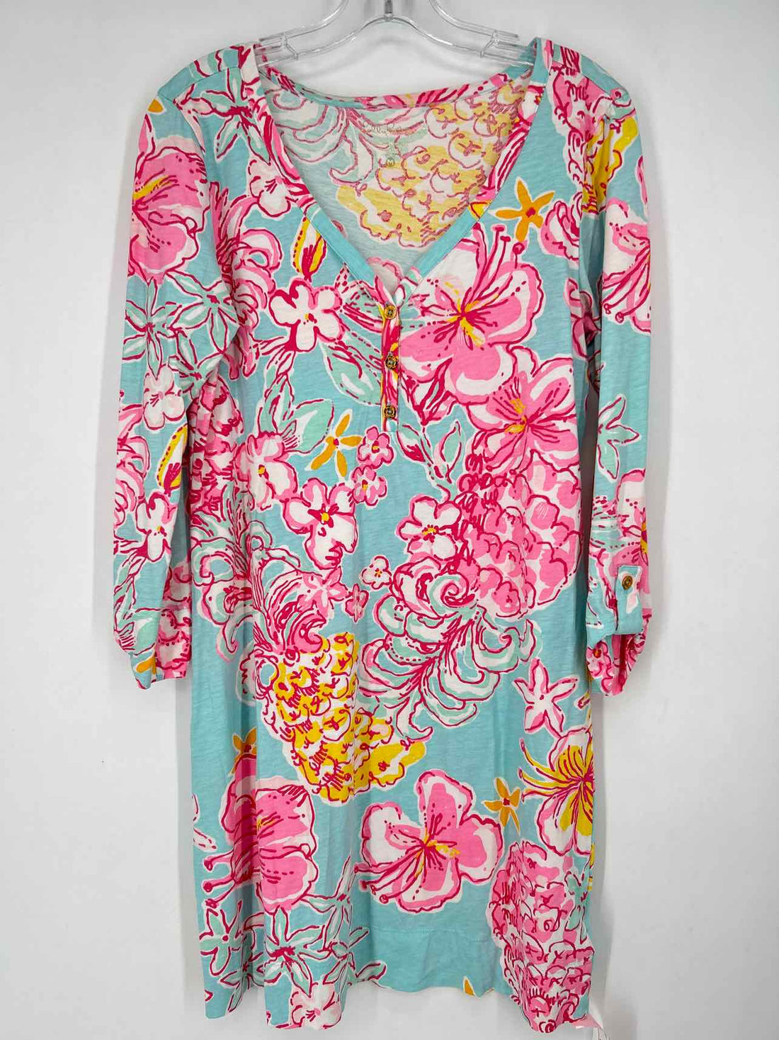 Lilly Pulitzer M Light Blue & Pink Floral Long Sleeve Lilly Pulitzer Dress