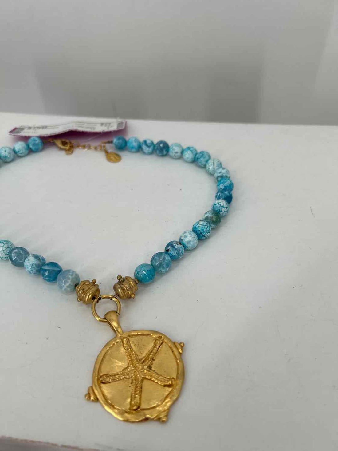 Susan Shaw Agate Aqua & Gold Necklace