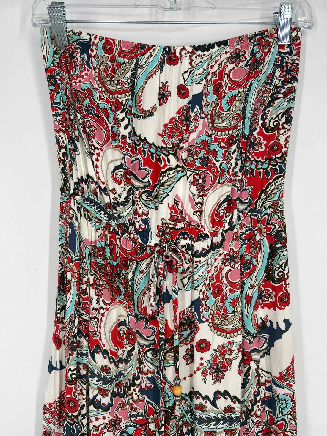 Gypsies & Moondust Size XS White Red & Blue Floral Strapless Dress