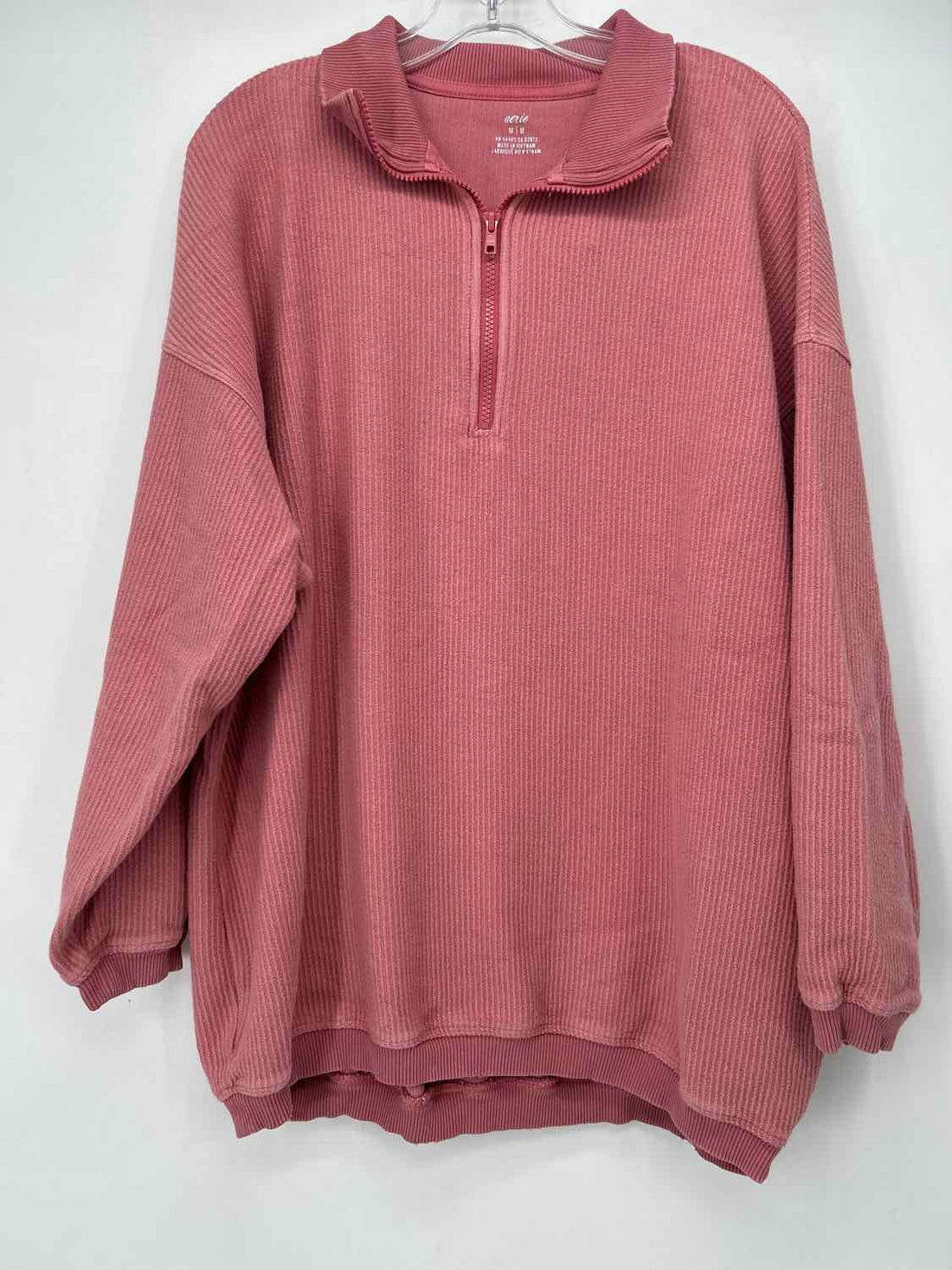 Aerie Size M Pink Corduroy Quarter Zip Sweatshirt