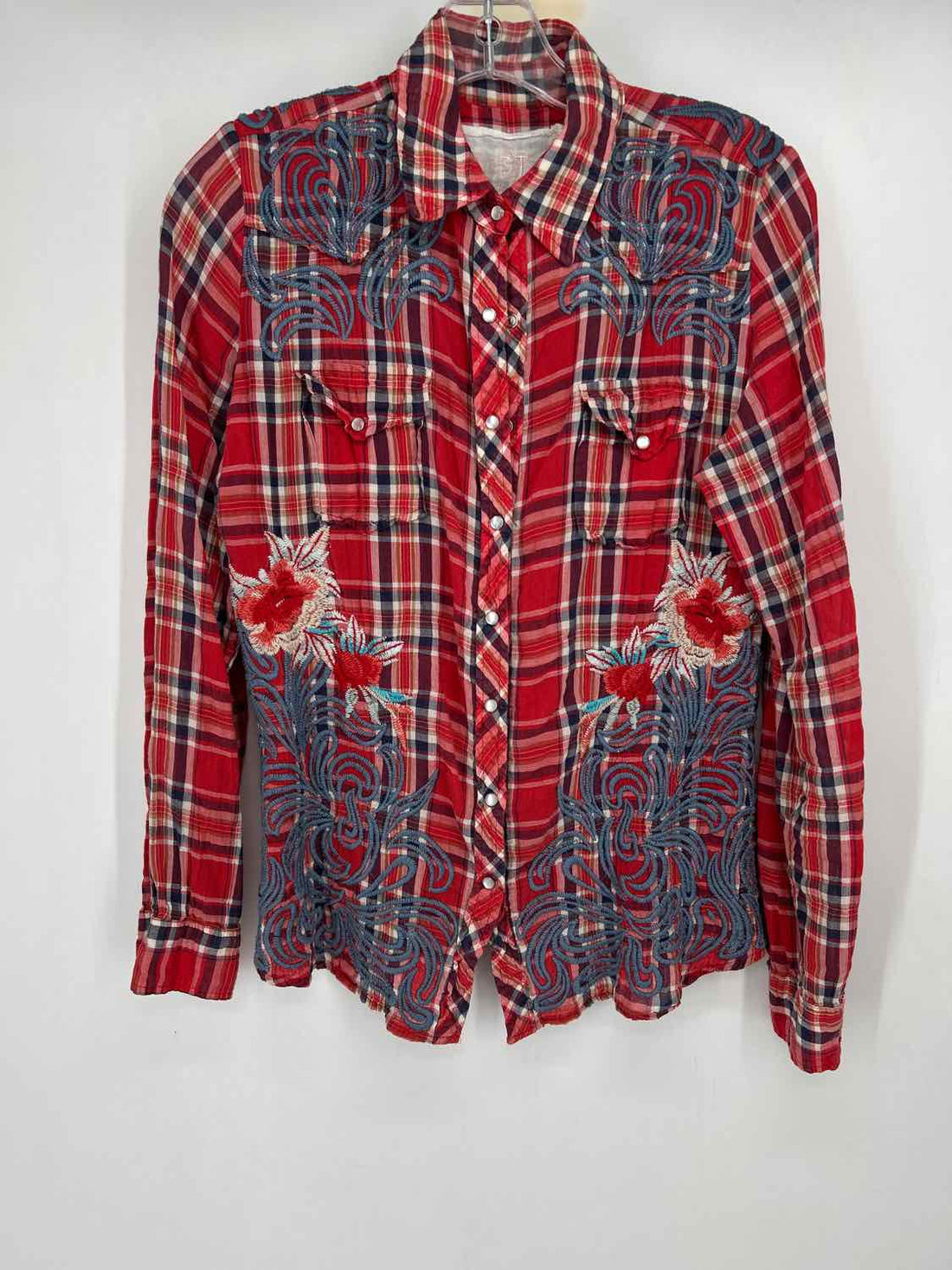 Johnny Was Workshop Size S Red Plaid Cotton 100% Long Sleeve