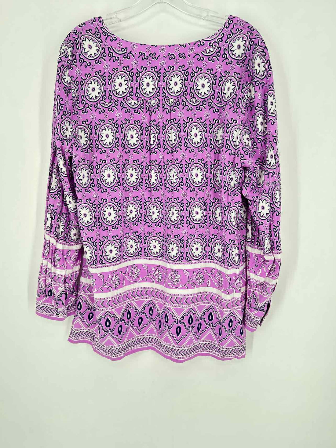 Talbots Size 1X Purple & Navy Print LS Top/Blouse