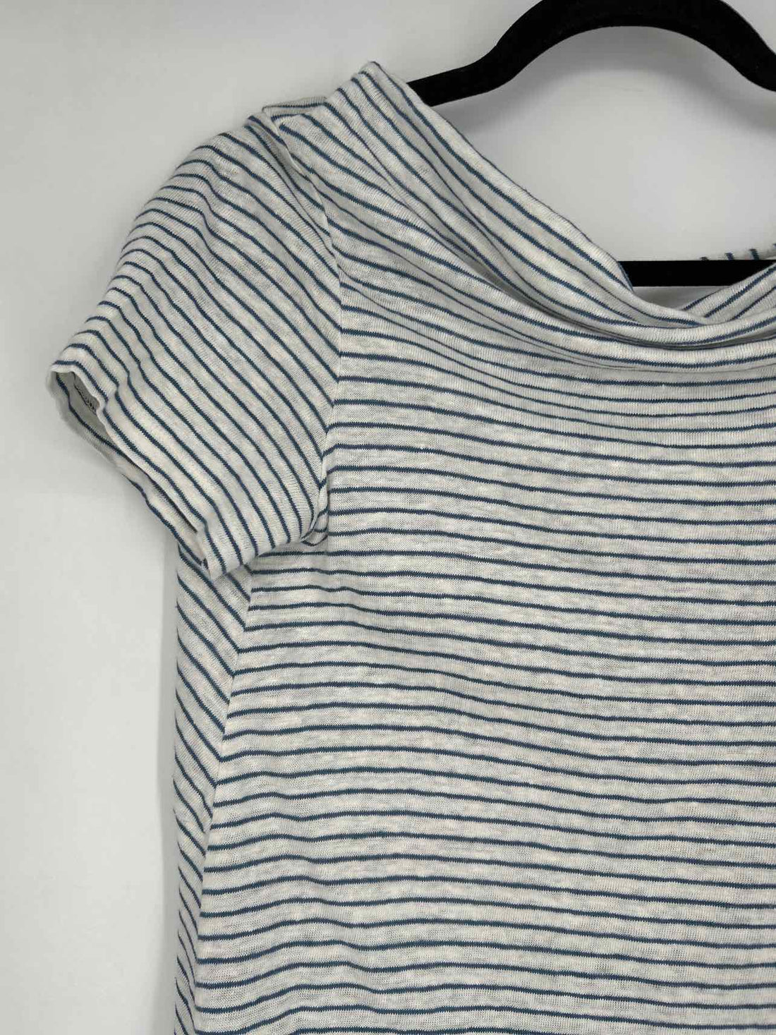 Maeve Size S White & Blue Striped Linen Short Sleeve