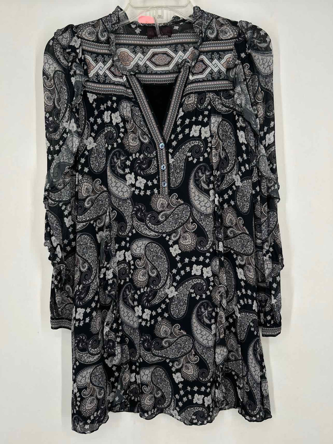 Hale Bob Size S Black Paisley Long Sleeve Dress