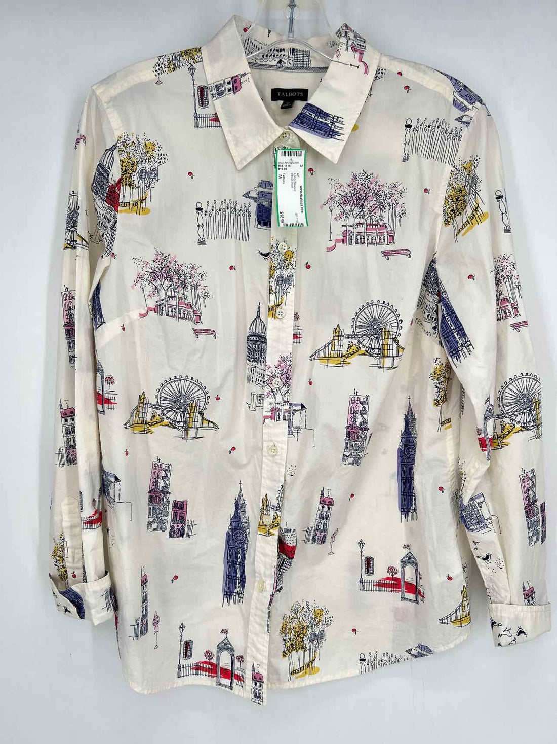 Talbots Size M White Print Long Sleeve