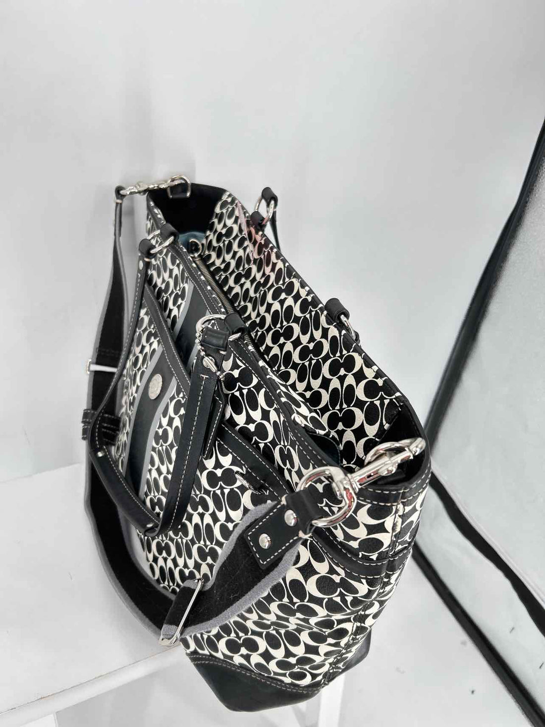 Coach Black & White Signature Leather As Is Tote