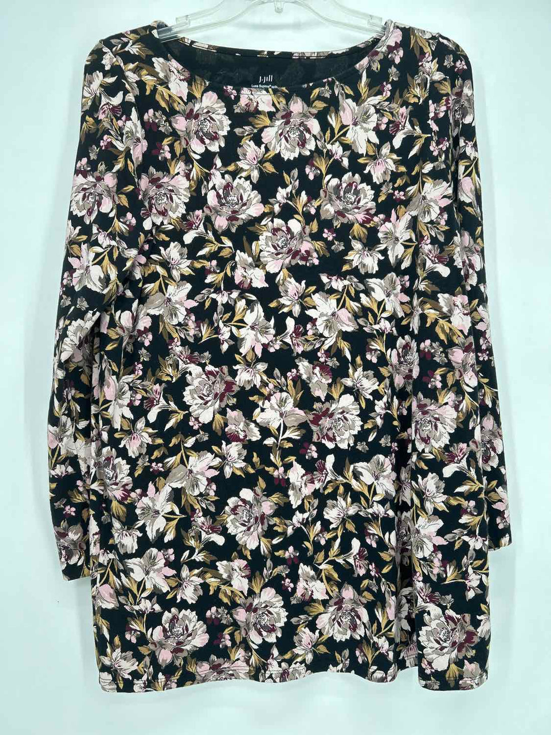 J Jill Size M Black Floral Long Sleeve a