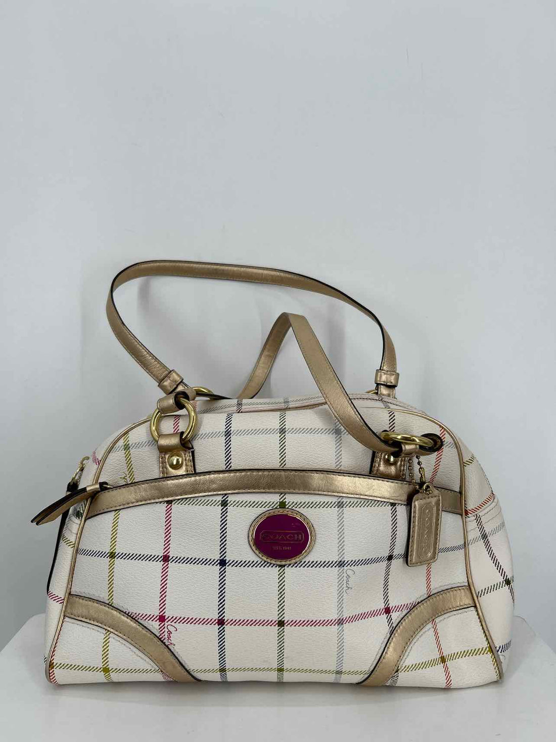Coach White Plaid Leather Pre Owned Tote
