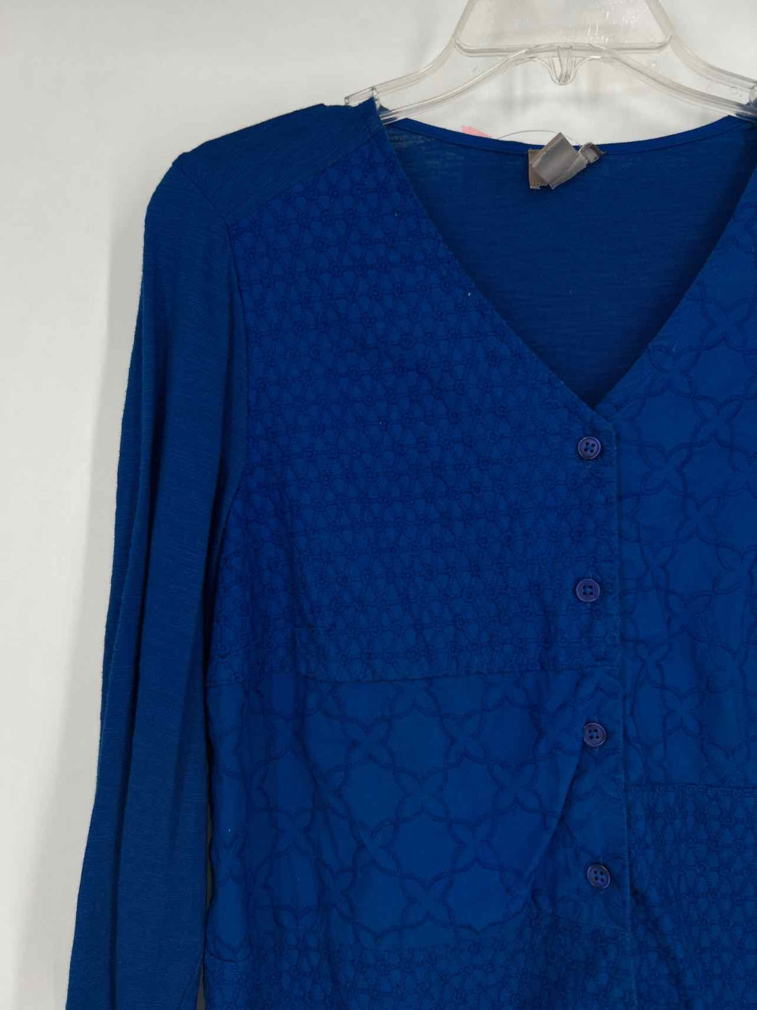 Chicos Size 1 (M) Cobalt Blue Embroidered Long Sleeve