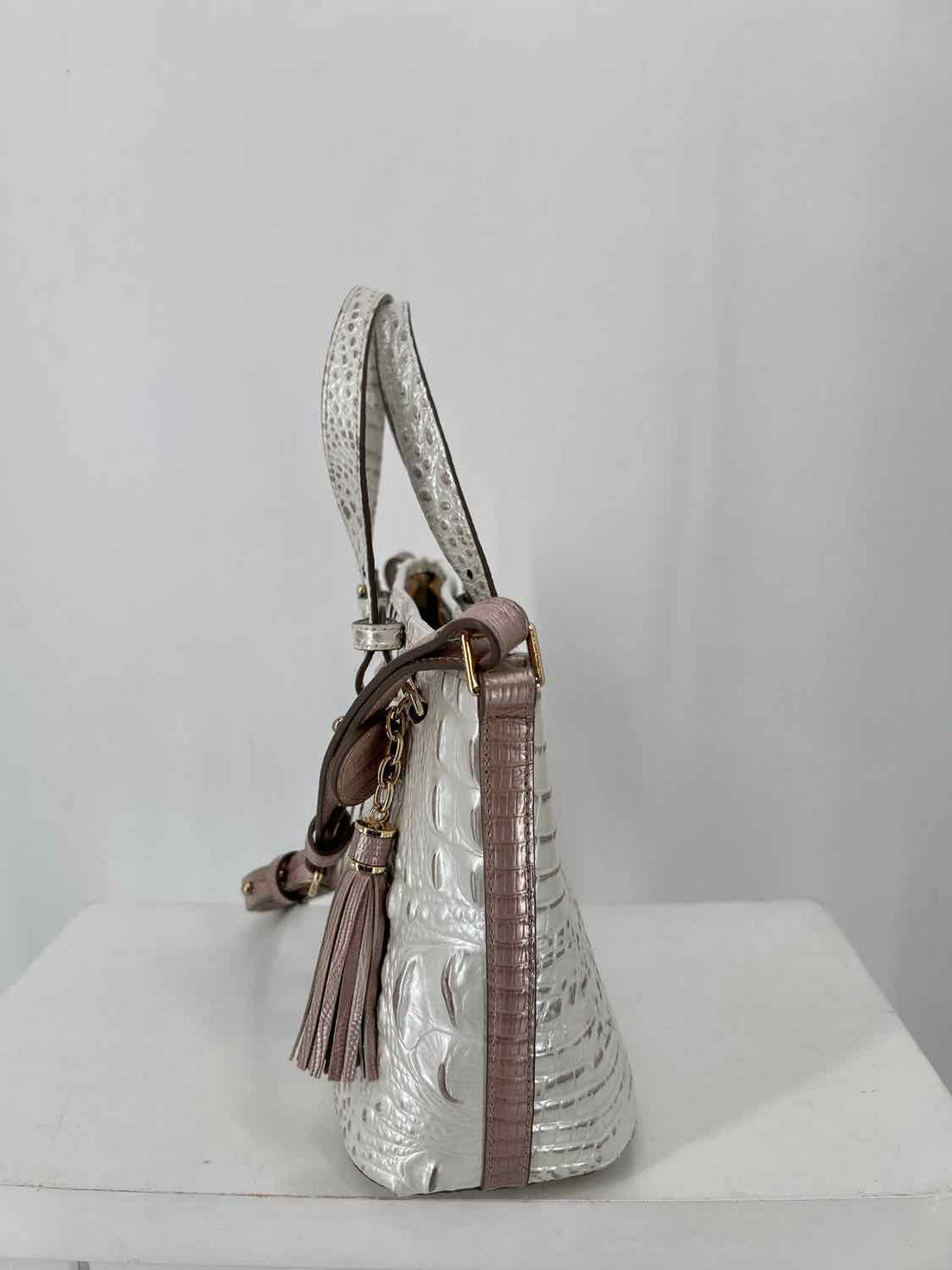 Brahmin Pearl & Pink Croc Embossed Tote