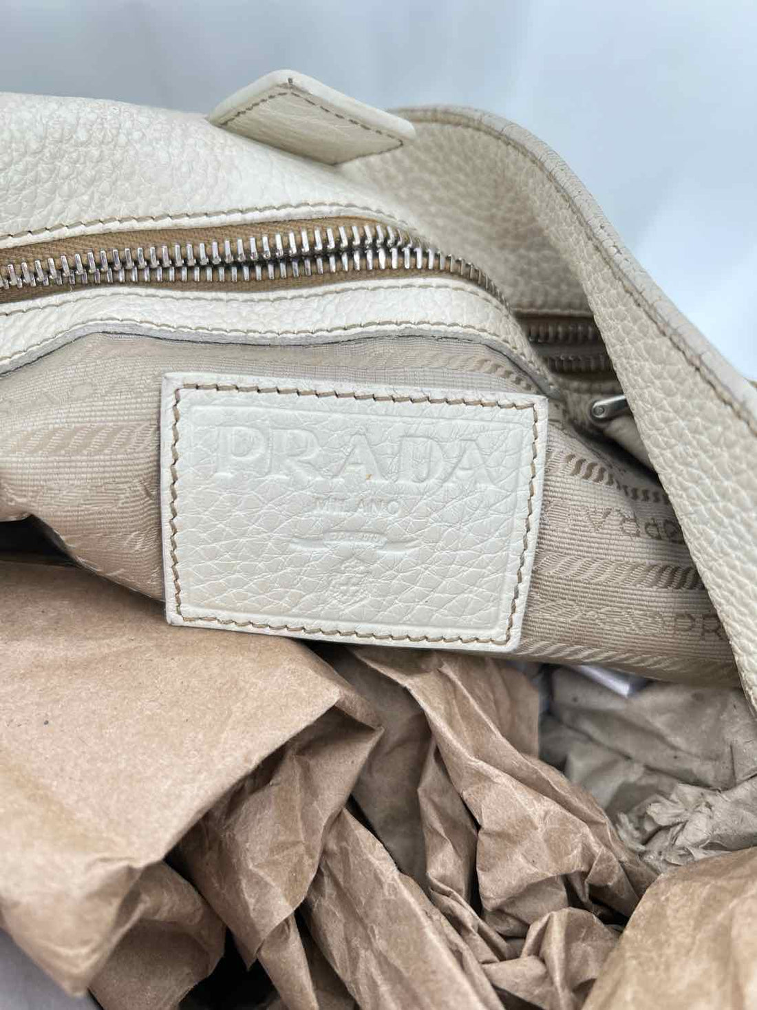 Prada Vitello Daino Leather Hobo Cream LUXURY