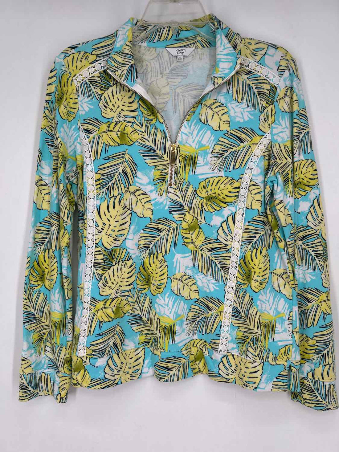 Crown & Ivy Size S Aqua Print Long Sleeve