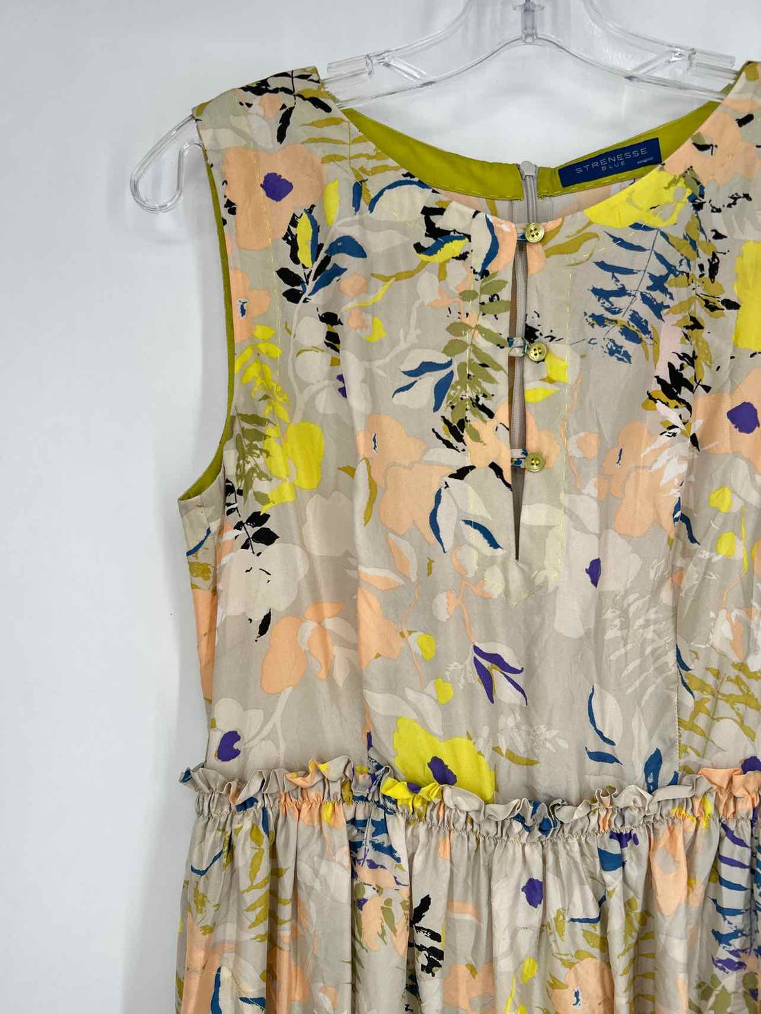 Strenesse Blue Size 6 Pale Gray Print Silk Sleeveless Dress