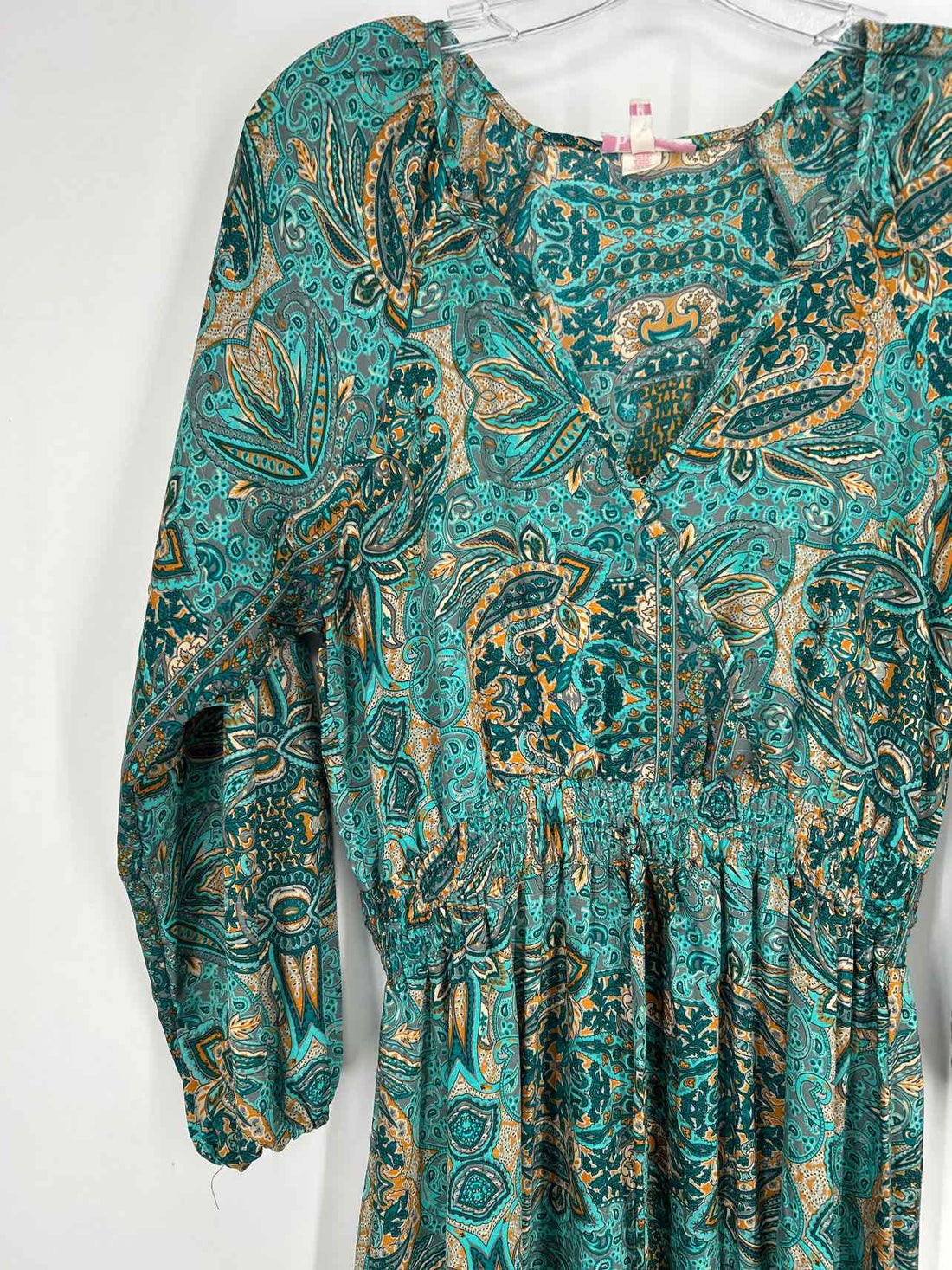 Boemo Size M Teal Paisley Long Sleeve Dress