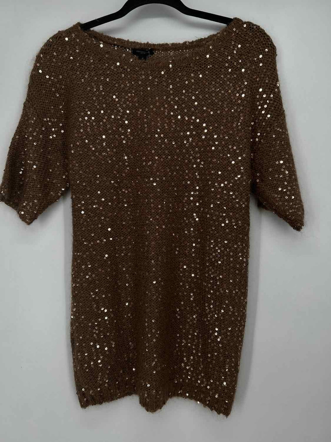 Ann Taylor S Tan Sequins Mohair Blend Short Sleeve Holiday