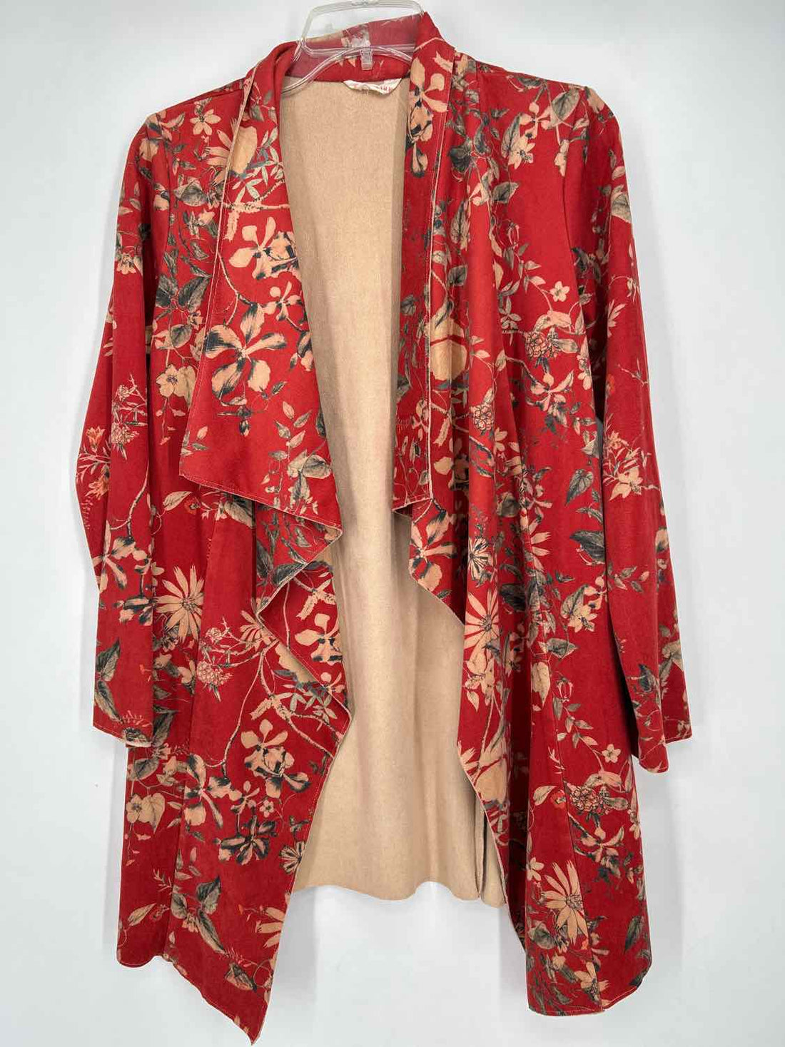 Solitaire Size M Red Floral Faux Suede Jacket