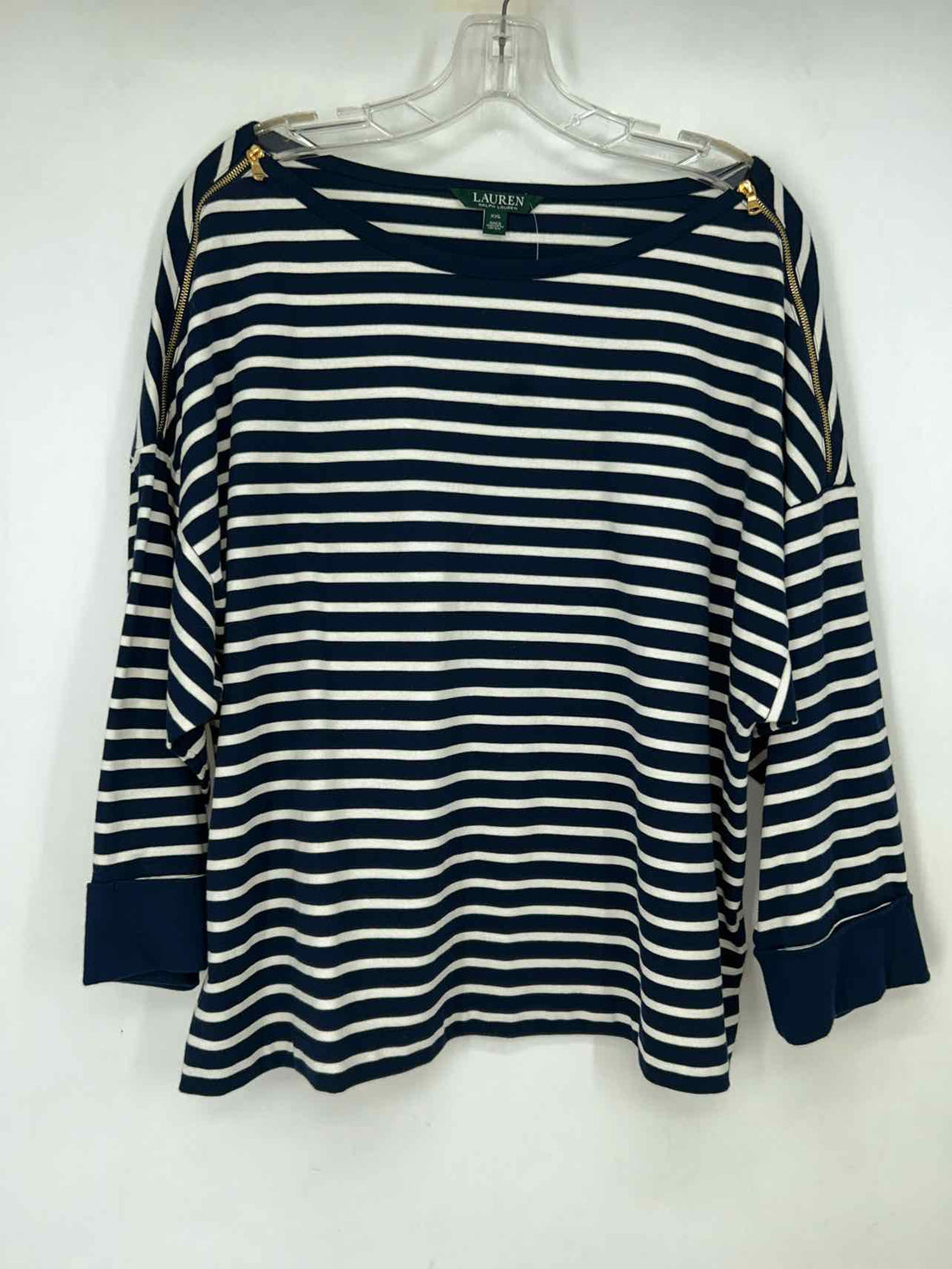 Lauren Ralph Lauren Size XXL Navy & White Striped Long Sleeve Top/Blouse