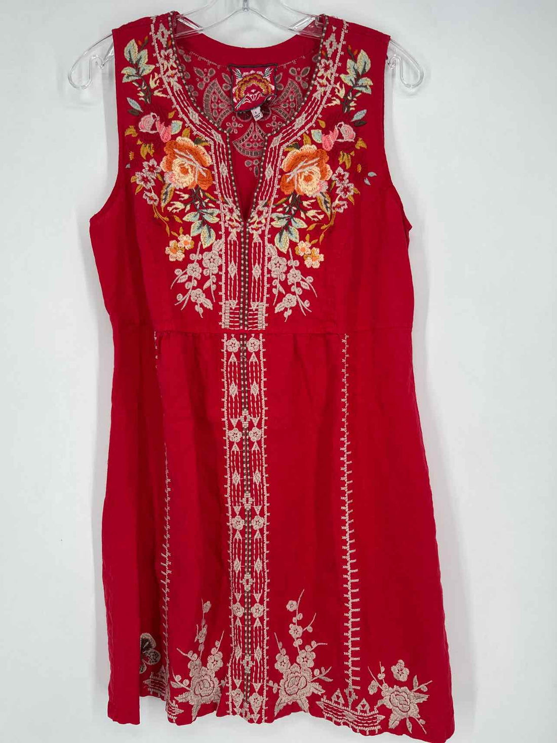 Johnny Was Size S Red Embroidery Linen Sleeveless Dress