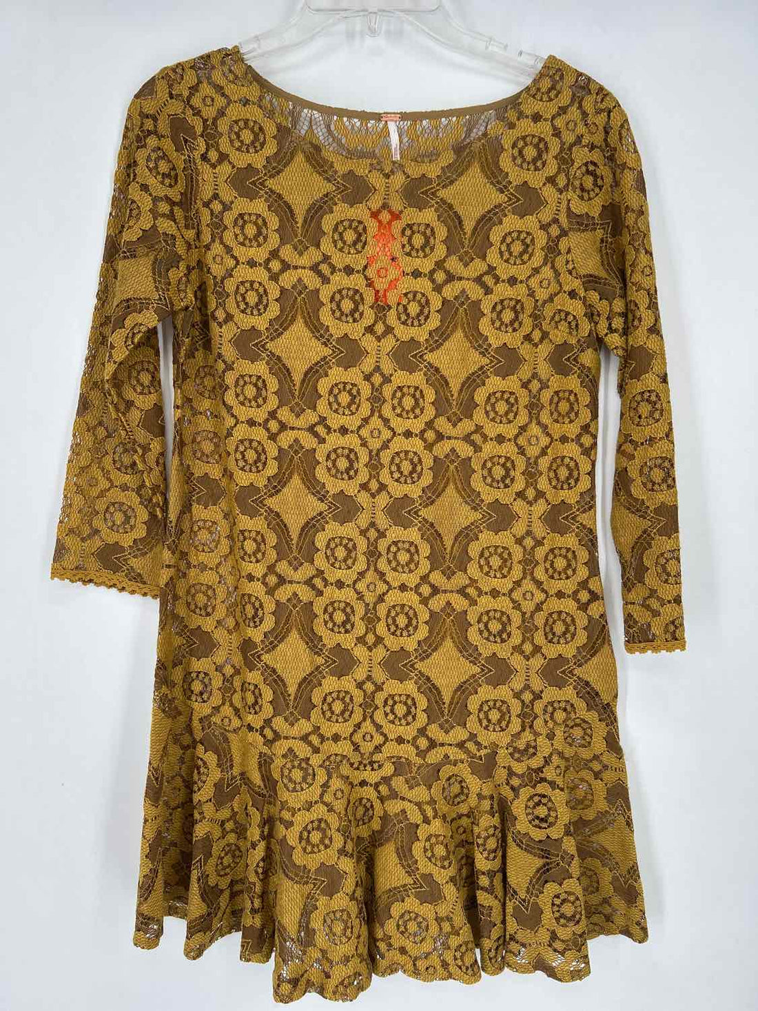 Free People Size 2 Mustard Lace Long Sleeve Dress