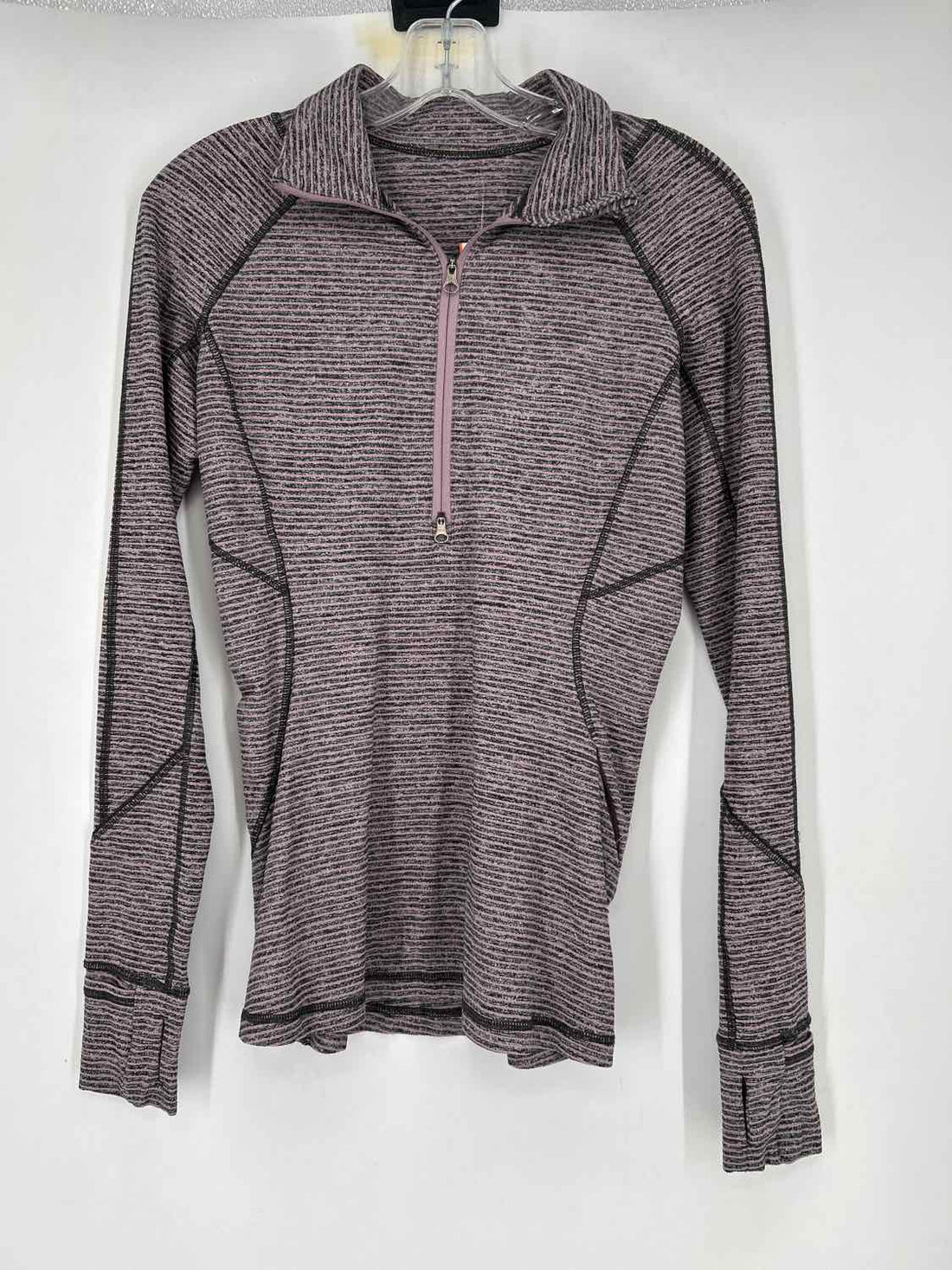 Lululemon Size 6 Pink & Gray Striped Long Sleeve Active Tops