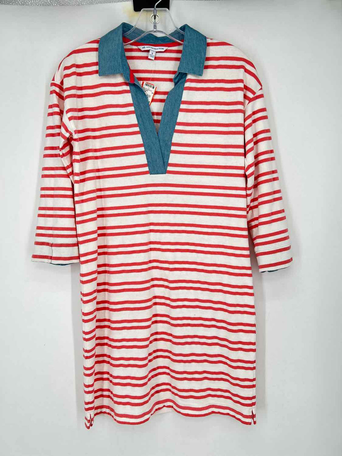 Southern Tide Size S White & Pink Stripe Long Sleeve Dress
