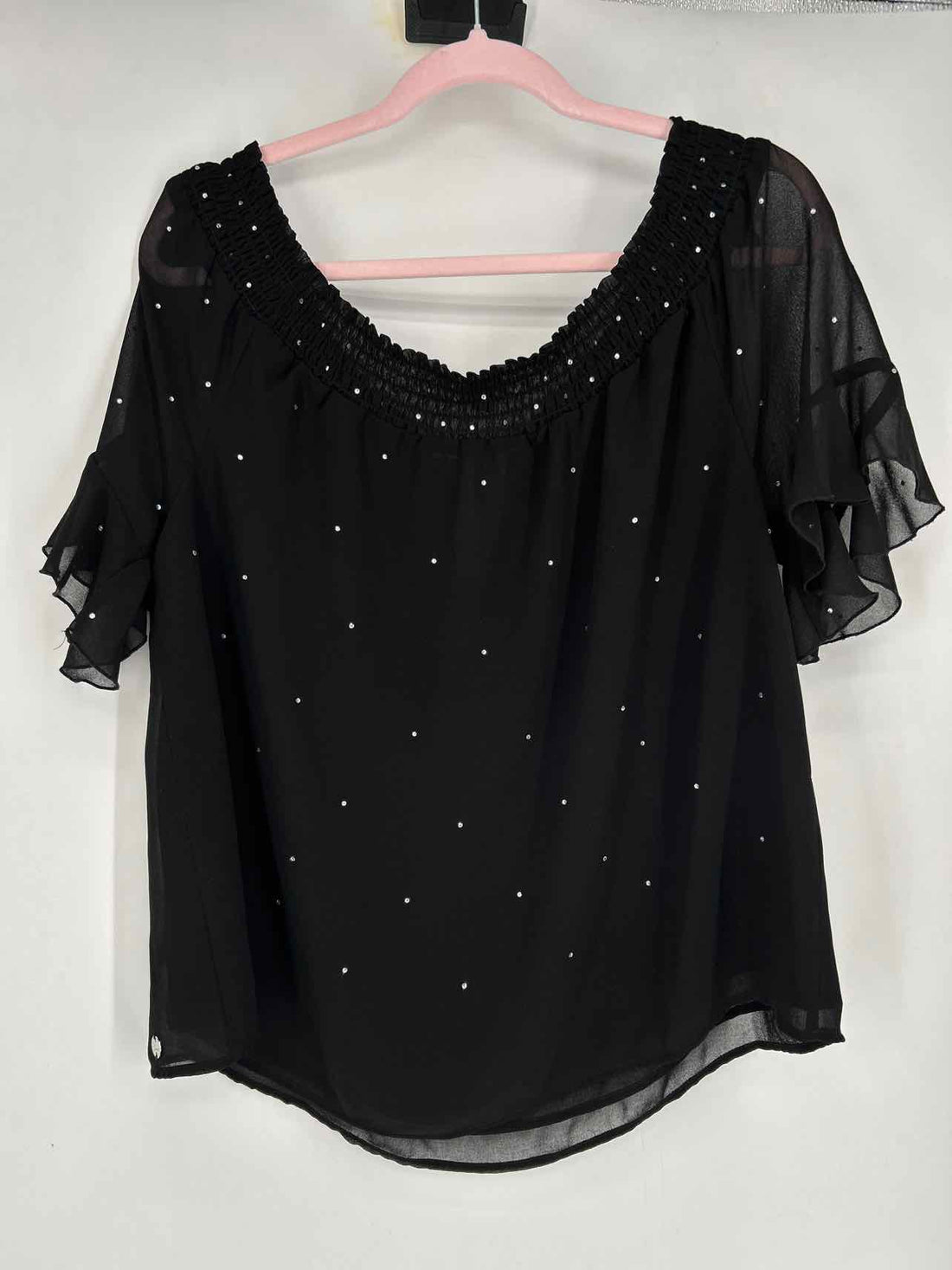 Guess Size XL Black Embellished Short Sleeve