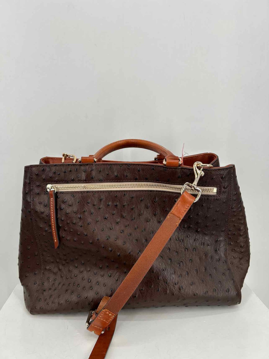 Dooney & Bourke Brown Ostrich Embossed Leather Pre Owned Satchel