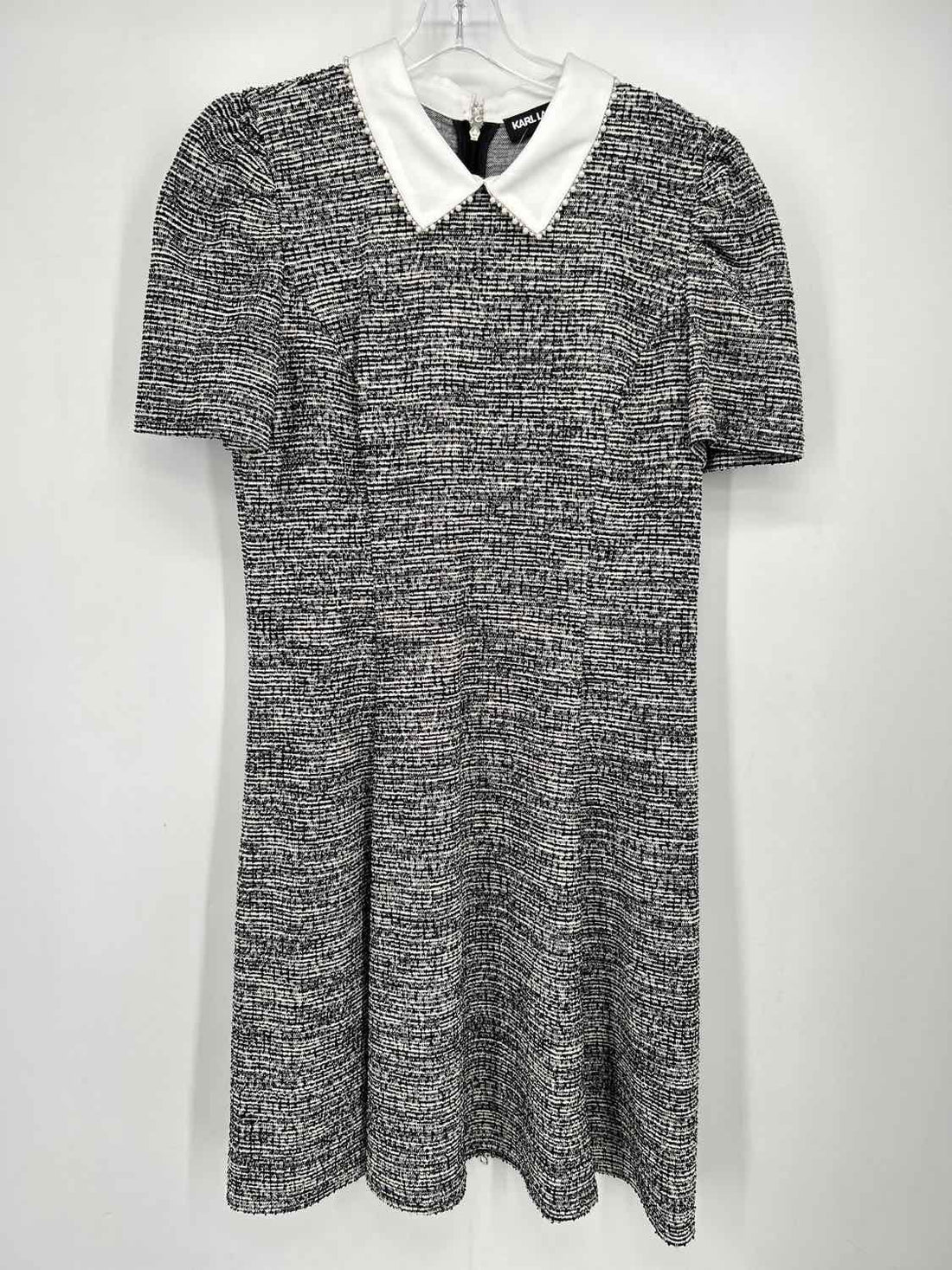 Karl Lagerfeld Size 12 Black & White Tweed Short Sleeve Dress
