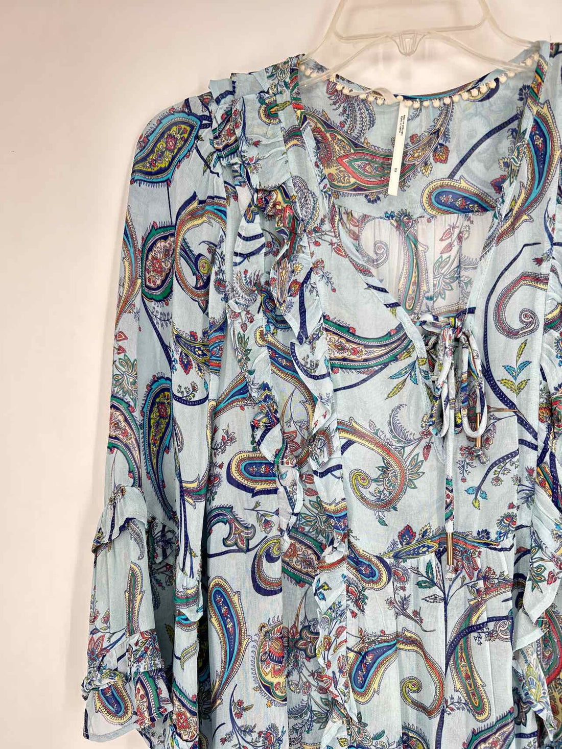 By Anthropologie Size XS Light Blue Paisley Sheer Long Sleeve Dress
