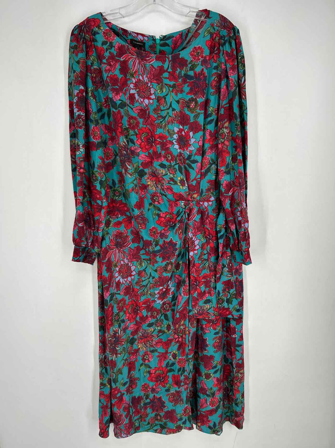 Talbots Size 16 Teal & Red Floral Long Sleeve Dress