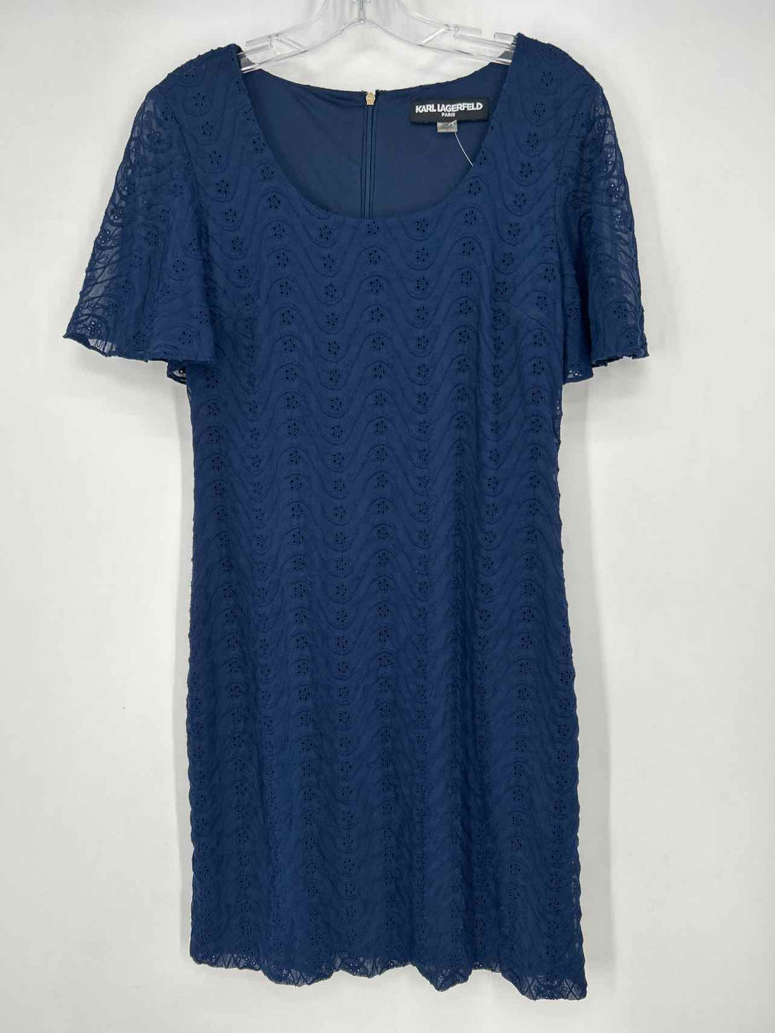 Karl Lagerfeld Size 6 Navy Eyelet Short Sleeve Dress