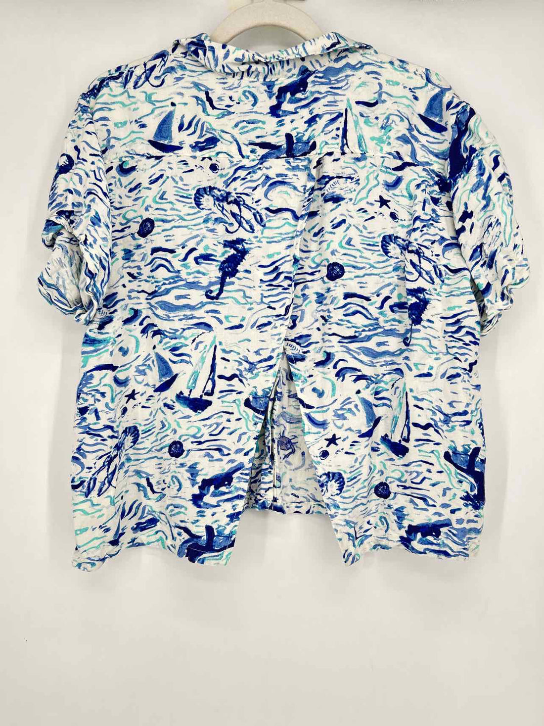 Maeve Size SP White & Blue Print Short Sleeve