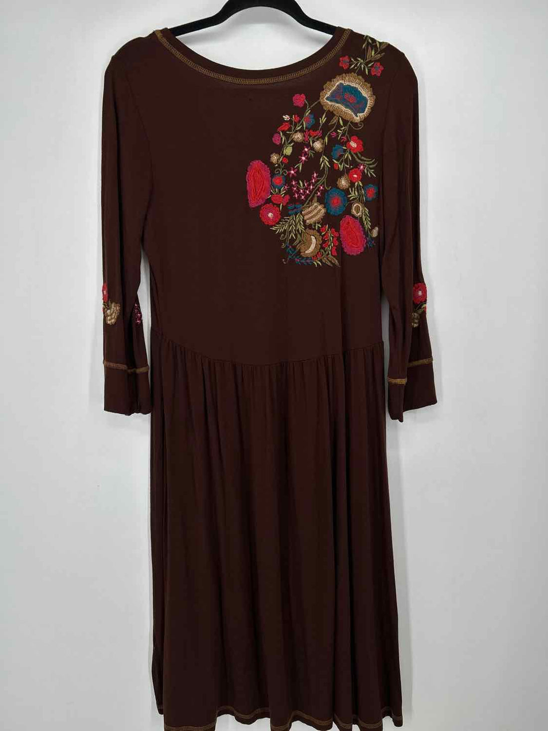 Caite Size M Brown Embroidered Long Sleeve Dress