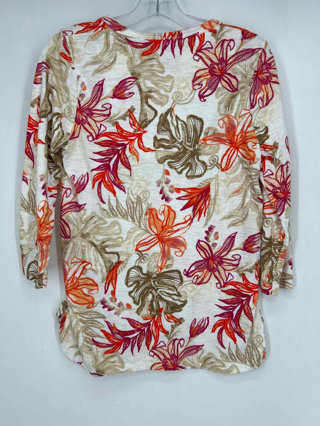 Chicos Size 0/Small White & Beige Floral Long Sleeve