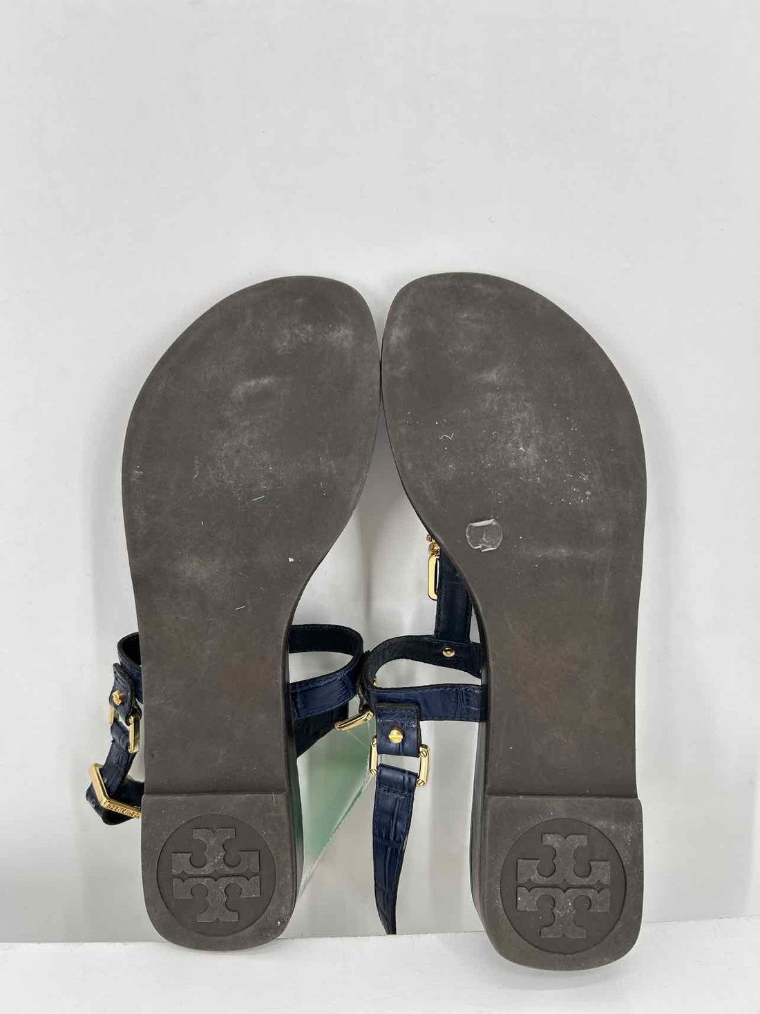 Tory Burch Women Size 6.5 Navy & Gold Croc Embossed Sandals