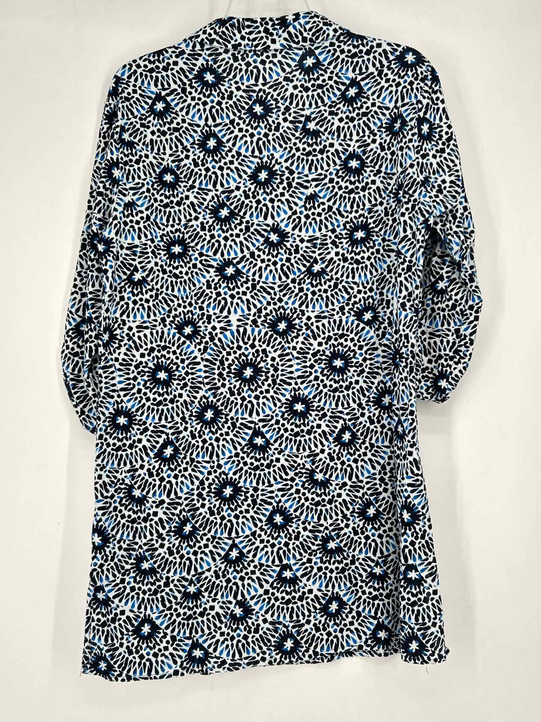 Talbots Size M White Black & Blue Long Sleeve Dress