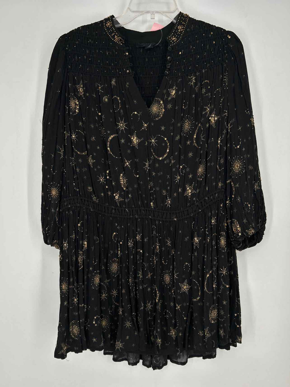 All Saints Size 0 Black Print Beaded Dress