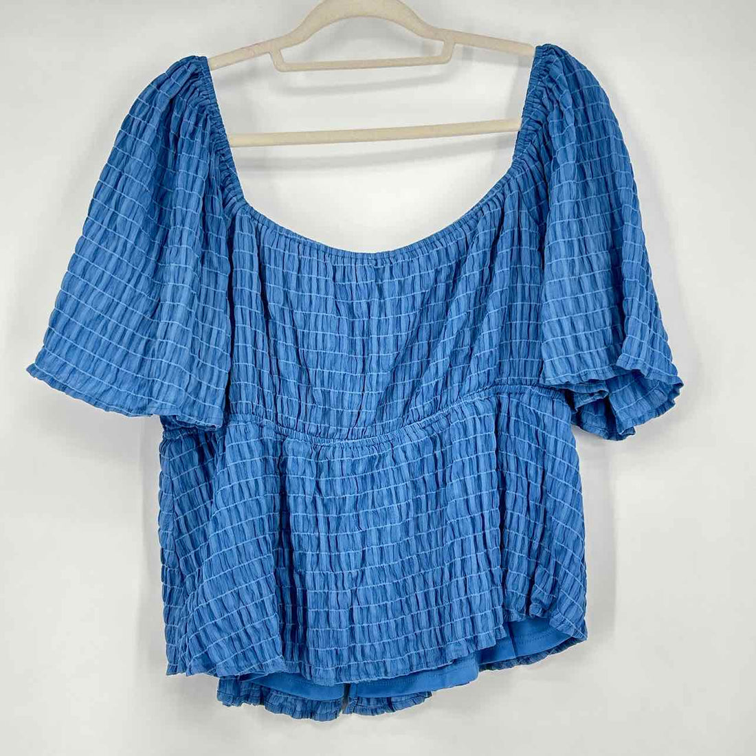 Arula Size B (2X) Blue Textured Short Sleeve Top/Blouse