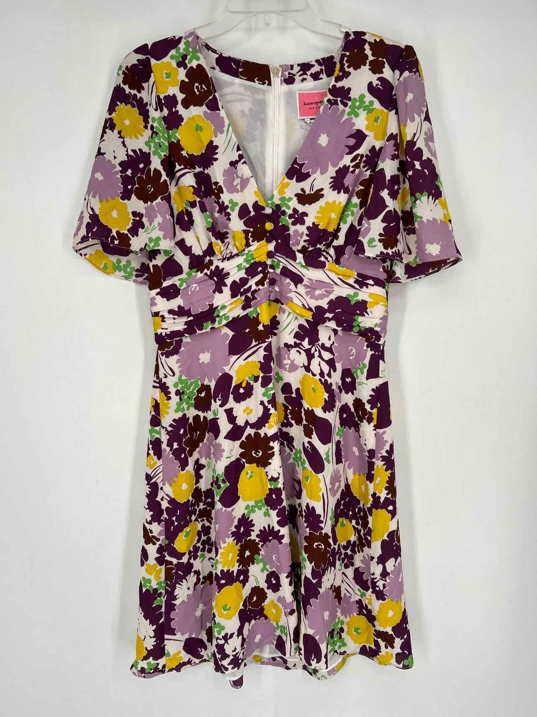 Kate Spade Size 8 White & Purple Floral Short Sleeve Dress