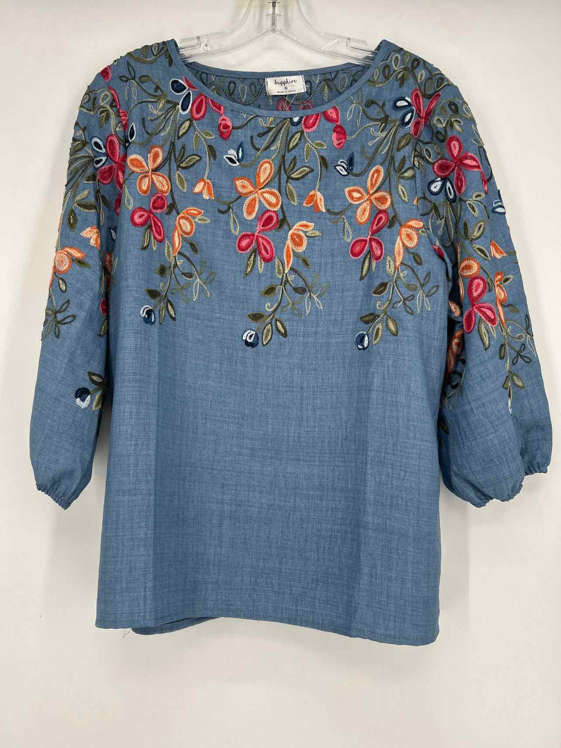 Sapphire Size XL Blue Floral Embroidered Long Sleeve