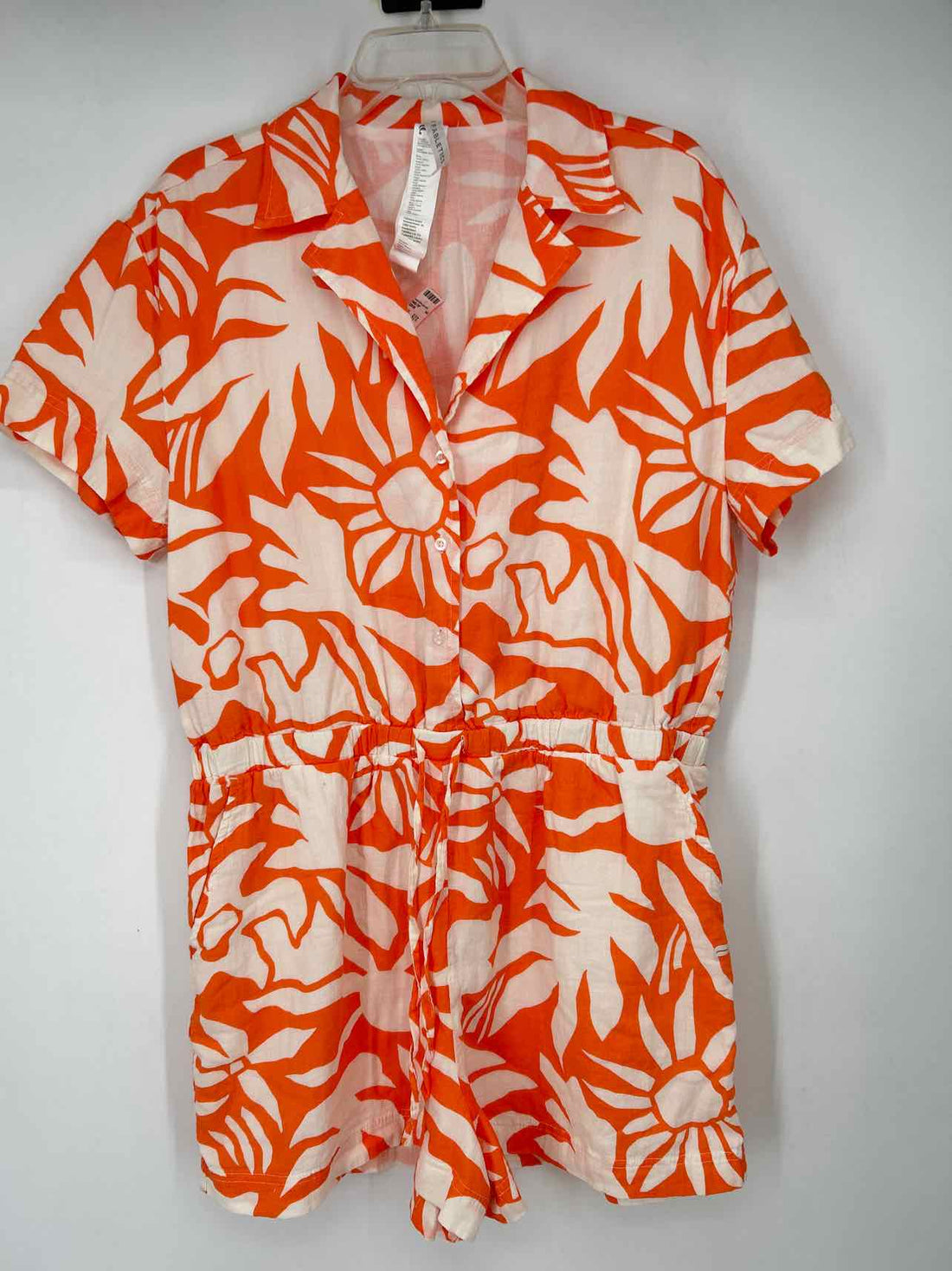 Fabletics Size L White & Orange Print Rompers