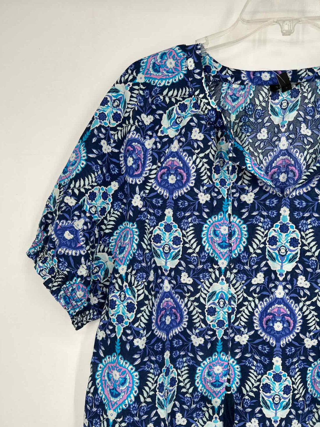 Talbots Size XLP Navy & Purple Floral Short Sleeve
