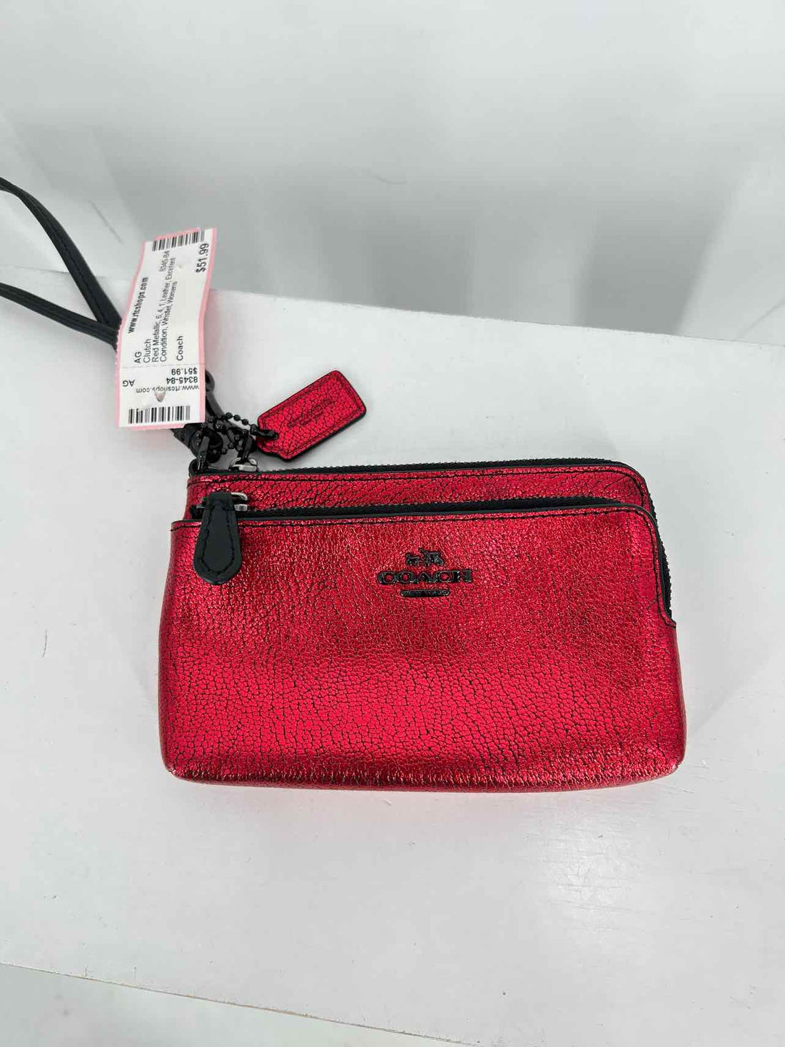 Coach Red Metallic Leather Excellent Condition Clutch