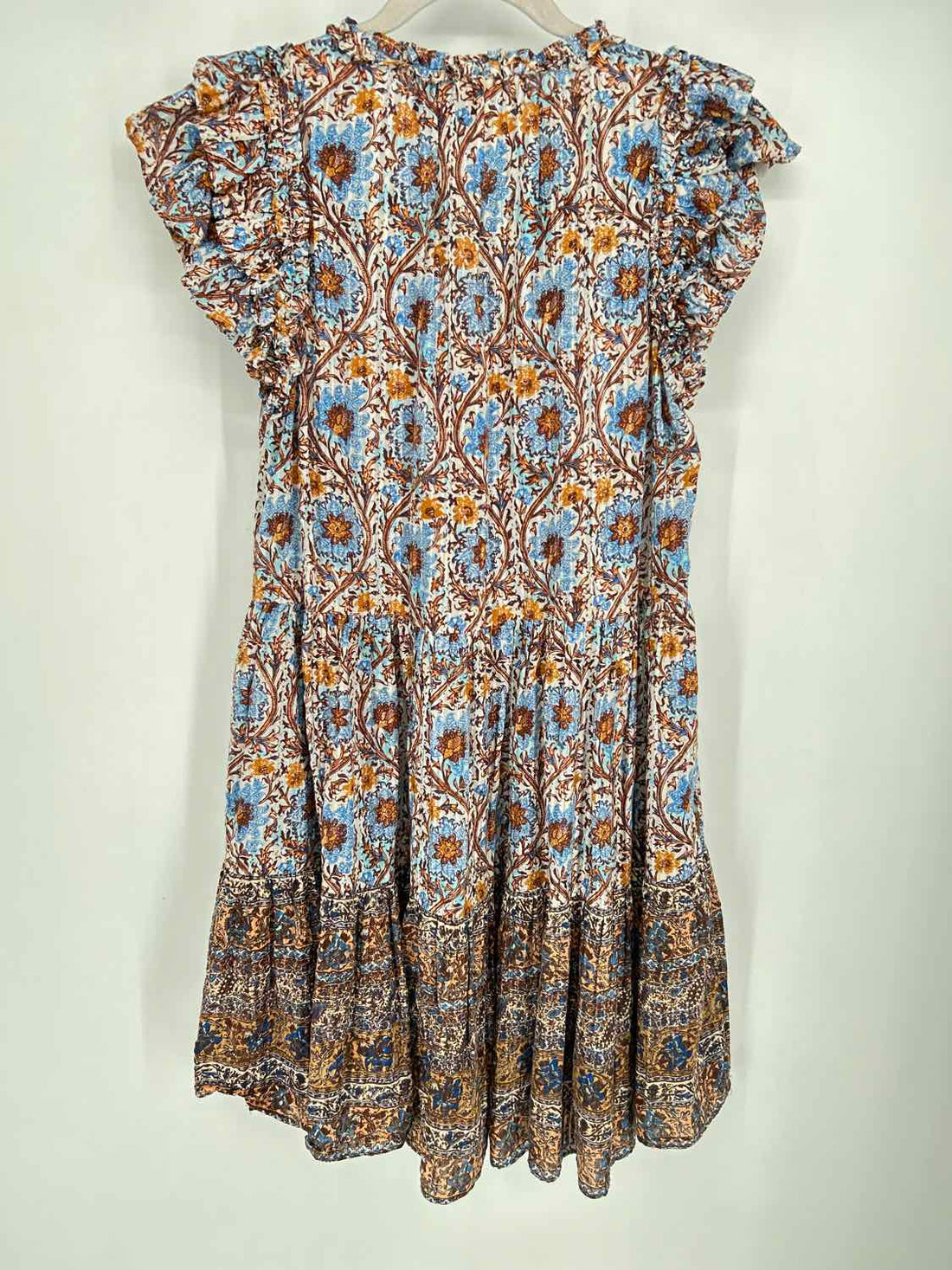Ulla Johnson Size 10 White Blue & Rust Floral Short Sleeve Dress