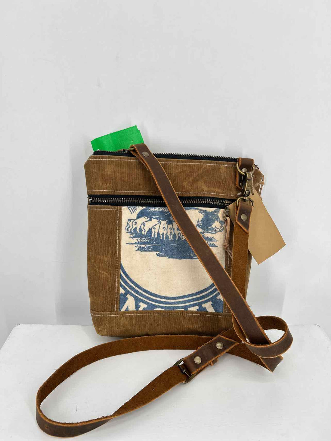 Southern Glory Goods & Co Brown White & Blue Canvas/Leather NWT Crossbody